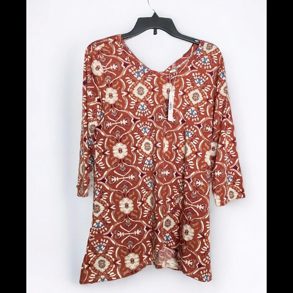 Women's Tunic Top 8-10 S/M SIMPLY NOELLE Top 3/4 Sleeve Paprika Shirt